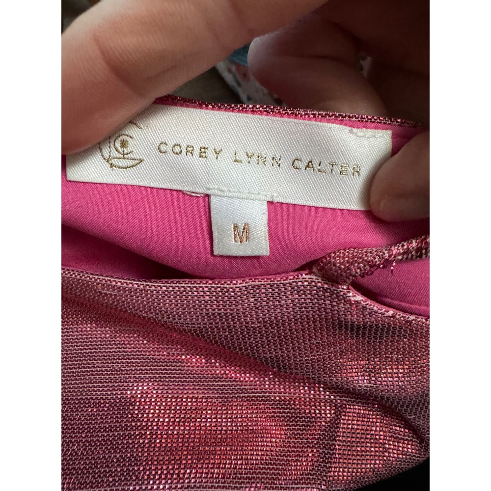 Corey Lynn Calter Mini Dress Womens Medium Pink Metallic Stripe Bubble Hem - Picture 6 of 8